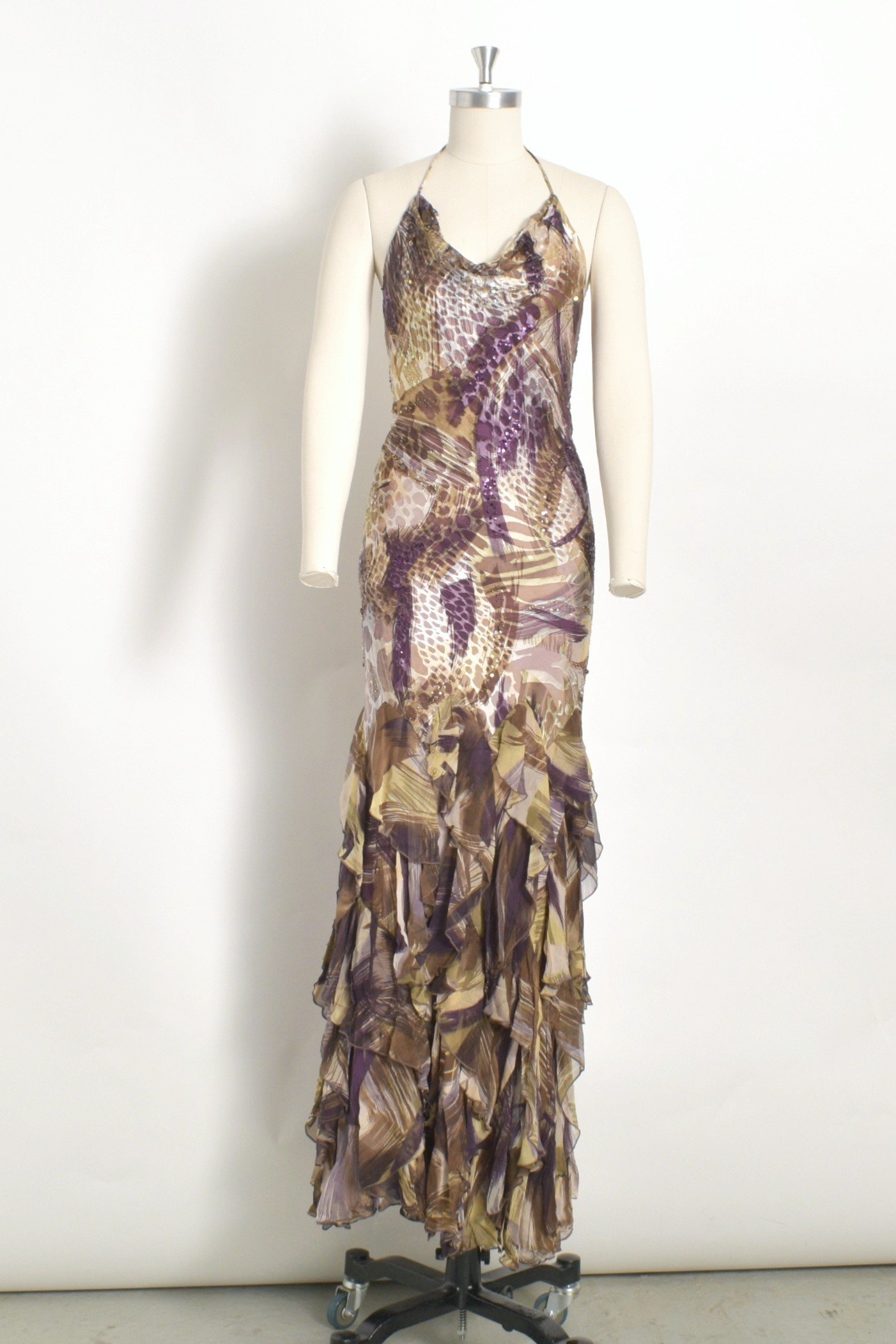 Y2K Diane Freis Eggplant Animal Print Dress-S/M — La Poubelle Vintage